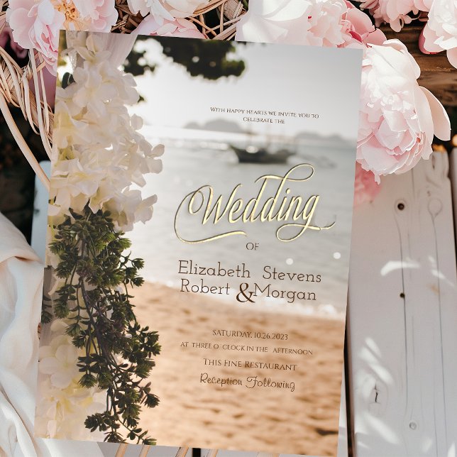 Convites Barco à Vela Flores Chic Casamento na Praia (Criador carregado)
