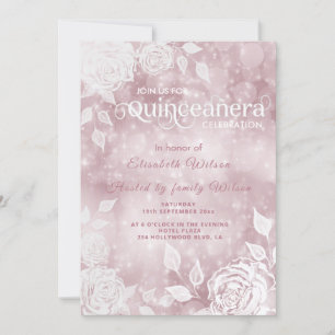 Convites Barco elegante romântico Rosas brancas Quinceañera