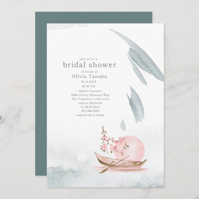 Convites Barco Japonês Gracioso no Chá de panela da Lua (Frente/Verso)