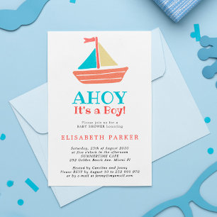 Convites Barco náutico Ahoy É um Menino chique baby shower