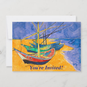 Convites Barcos de Van Gogh Impressionismo Praia