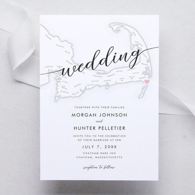 Convites Bares Modernos De Chatham Em Casamento (Chatham Bars Inn Wedding Invitations in minimal modern black and white from Coastal Map Designs)