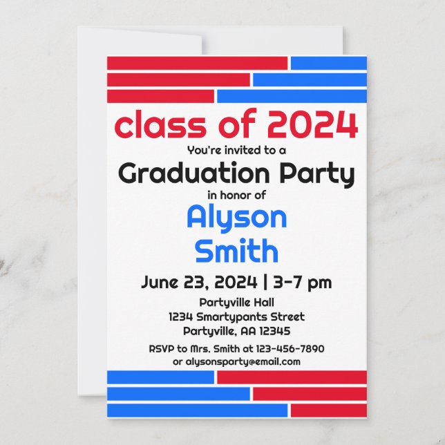 Convites Bares Vermelhos e Azuis Um Partido de Formando Fot (Frente)