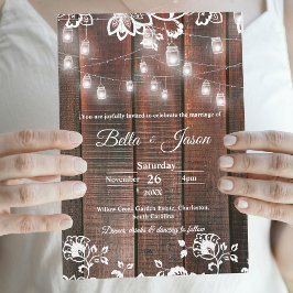 Convites Barn Lace Rustic Wood String Light Country Wedding