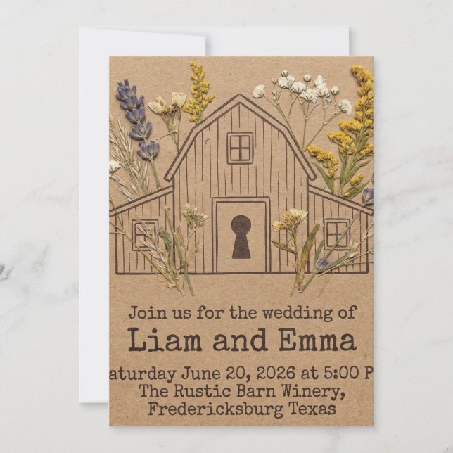 Convites Barn Wedding- Rustic Floral Invitation Keepsake  (Frente)