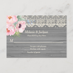 Convites Barn Wood Lace Peonies Anemones Postam Casamento R