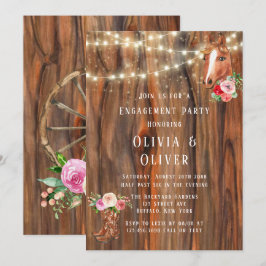 Convites Barn Wood Lights Boots Festa de noivado de Cavalo