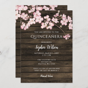 Convites Barn Wood Sakura Pink Cherry Blossoms Quinceañera