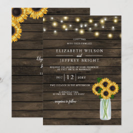 Convites Barn Wood String Luzes Sunflower Casamento
