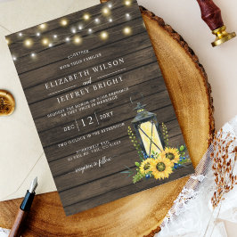 Convites Barn Wood String Luzes Sunflower Casamento