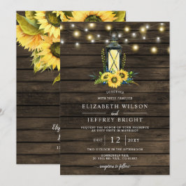 Convites Barn Wood String Luzes Sunflower Casamento