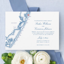 Convites Barnegat Light NJ Map Elegant Navy Blue Wedding