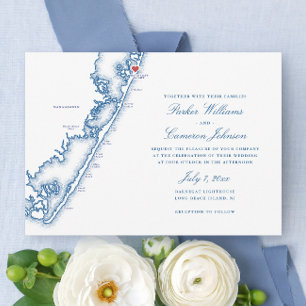 Convites Barnegat Light NJ Mapa Elegante Azul Marinho Casam
