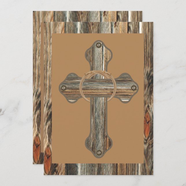 Convites Barnwood Cross Com Cordas E Conchos (Frente/Verso)