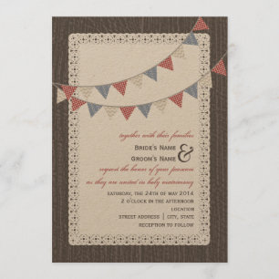 Convites Barnwood & laço inspirados com casamento da