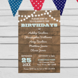 Convites Barnwood Lights Aqua Multiple Birthdays Invent