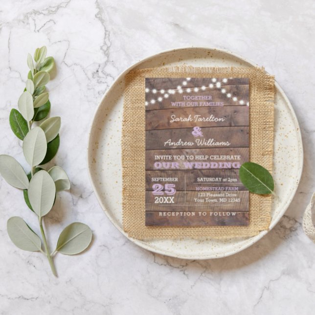 Convites Barnwood Lights Lilac Invitation (Criador carregado)