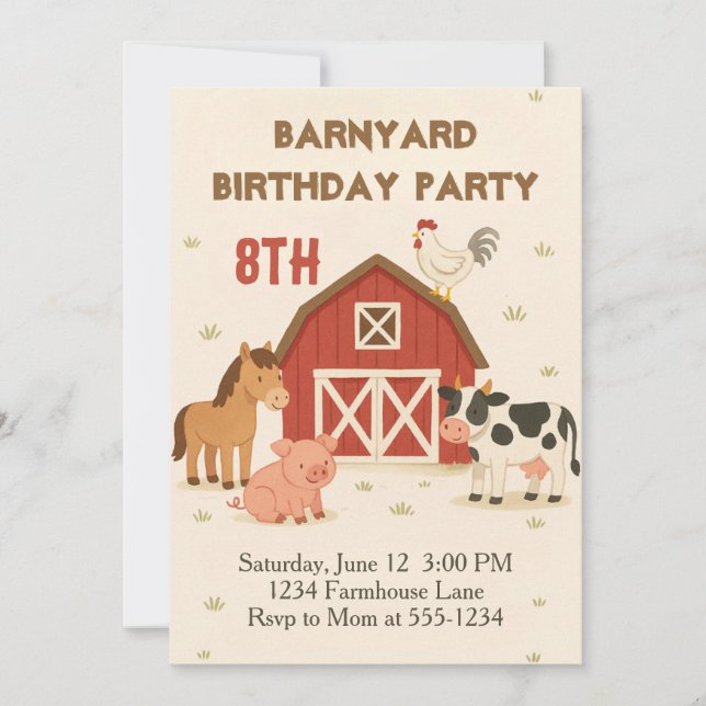 Convites Barnyard Animal Birthday (Frente)