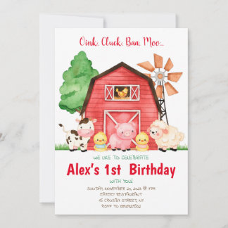 Convites Barnyard Birthday Bash Watercolor Fazenda