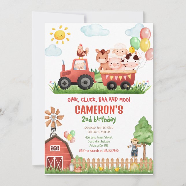 Convites Barnyard Farm Animals Birthday Invitation (Frente)