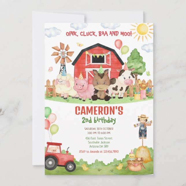 Convites Barnyard Farm Animals Birthday Invitation (Frente)