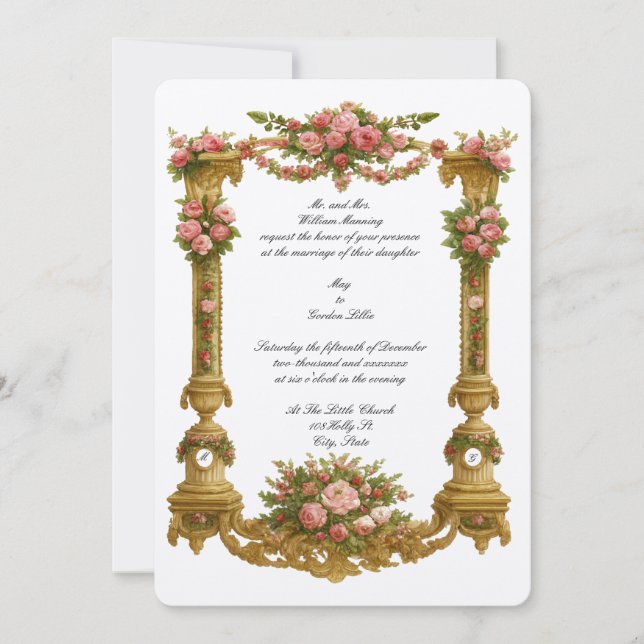 Convites Baroque Rococo Pedestal Color Frame Wedding (Frente)