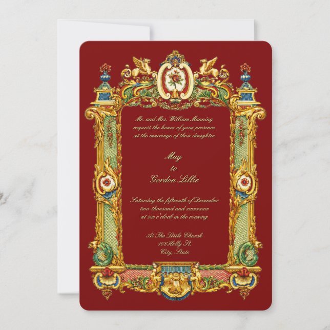 Convites Baroque Rococo Rocaille Griffins Frame Wedding (Frente)