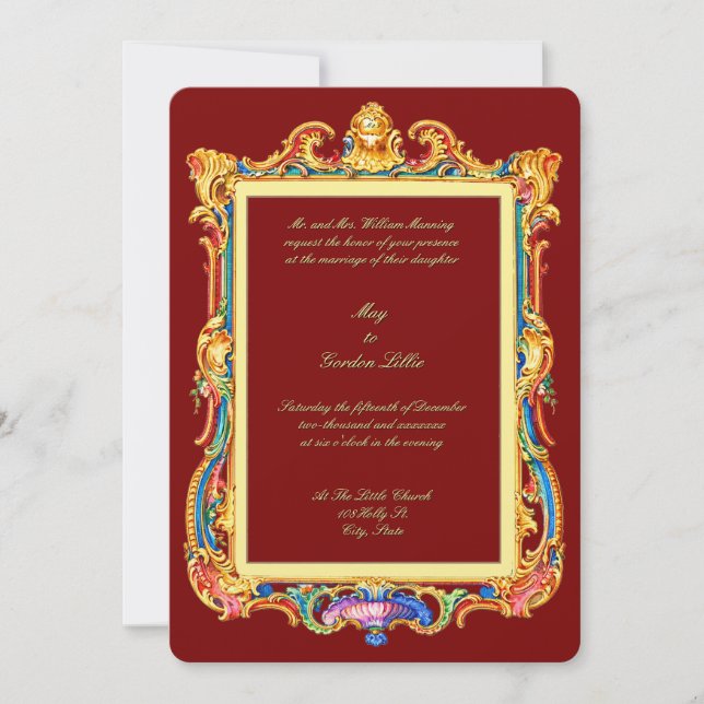 Convites Baroque Rococo Rocaille Louis XV Frame Wedding (Frente)