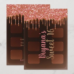 Convites Barra de Chocolate com Brilho Rosa Doce 16 Anos