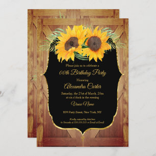 Convites Barramento rústico de girassol Porta do ouro negro