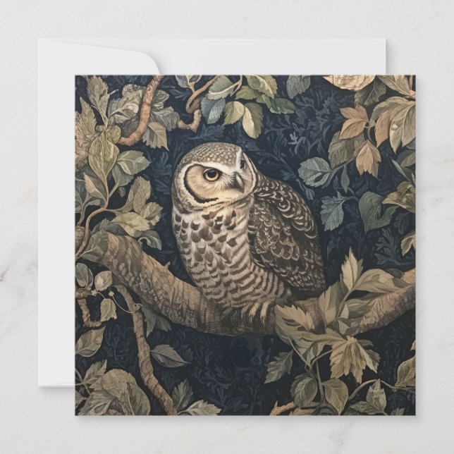 Convites Barred Owl em uma Floresta William Morris Style (Frente)