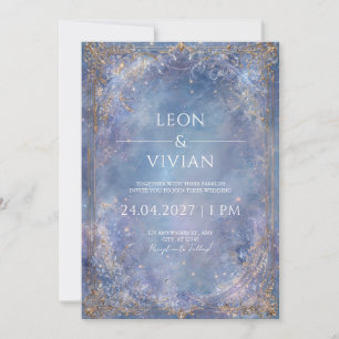 Convites Barroco Dourado Celestial Casamento de Inverno Azu