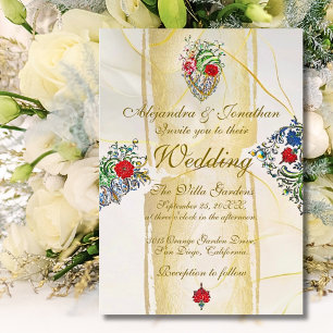 Convites Barroco Dourado Sagrado Coração Casamento Mexicano