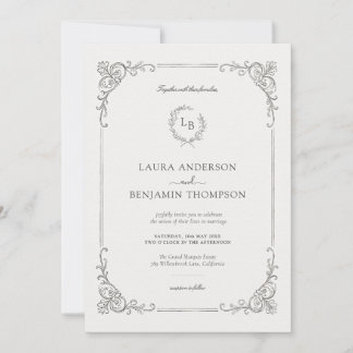 Convites Barroco Frame Laurel Wreath Elegante Casamento