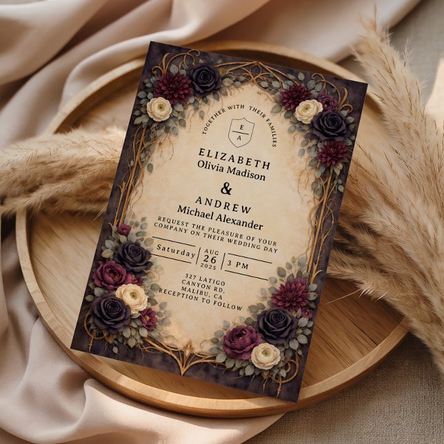 Convites Barroco Gótico Floral Casamento (Criador carregado)