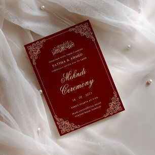 Convites Barroco Quadro Dourado Vermelho Henna Mehndi Cerim