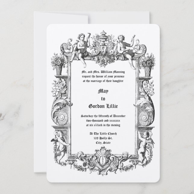 Convites Barroco Rococo Cherubs do século 17 (Frente)