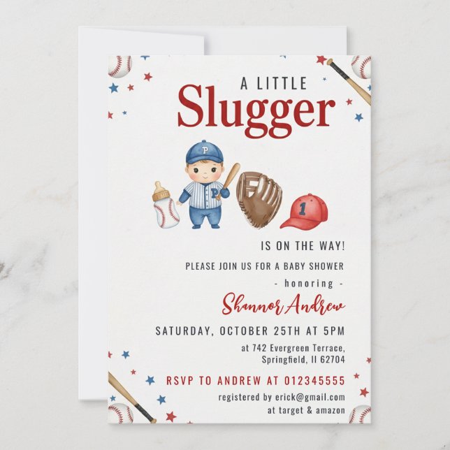 Convites Baseball Baby Shower Invitation (Frente)