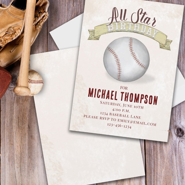 Convites Baseball Birthday Boy Vintage Personalizado (Criador carregado)