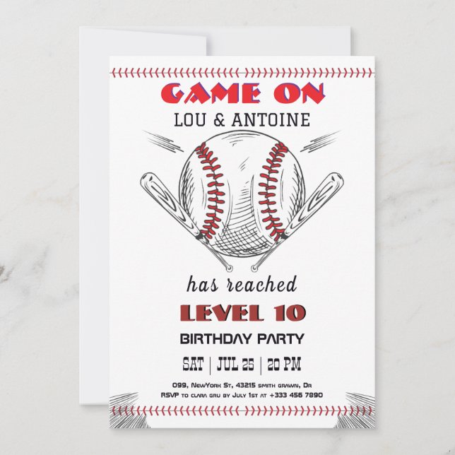 Convites Baseball Birthday Invitation (Frente)