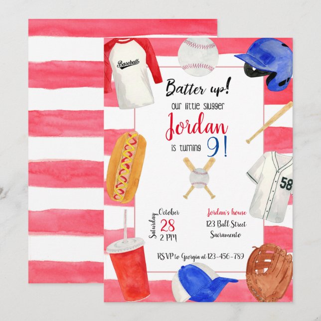 Convites Baseball Birthday Invitation, Baseball Invitation (Frente/Verso)