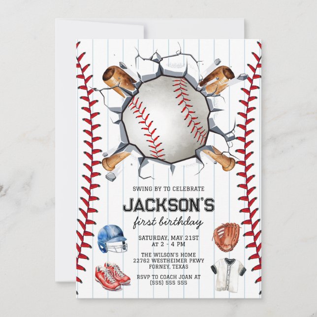 Convites Baseball Boy Birthday Party Invitation (Frente)