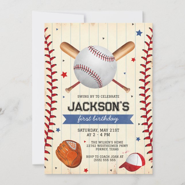 Convites Baseball Boy Birthday Party Invitation (Frente)