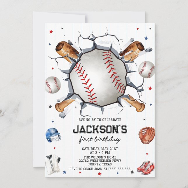 Convites Baseball Boy Birthday Party Invitation (Frente)