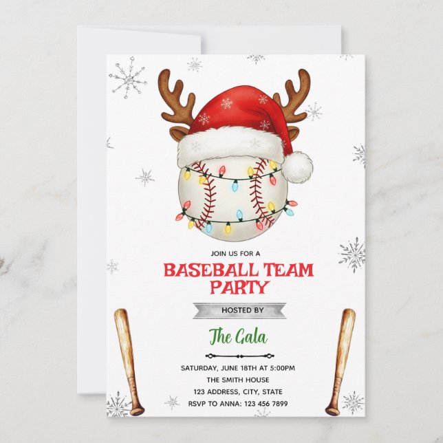 Convites Baseball Christmas Party Invitation (Frente)