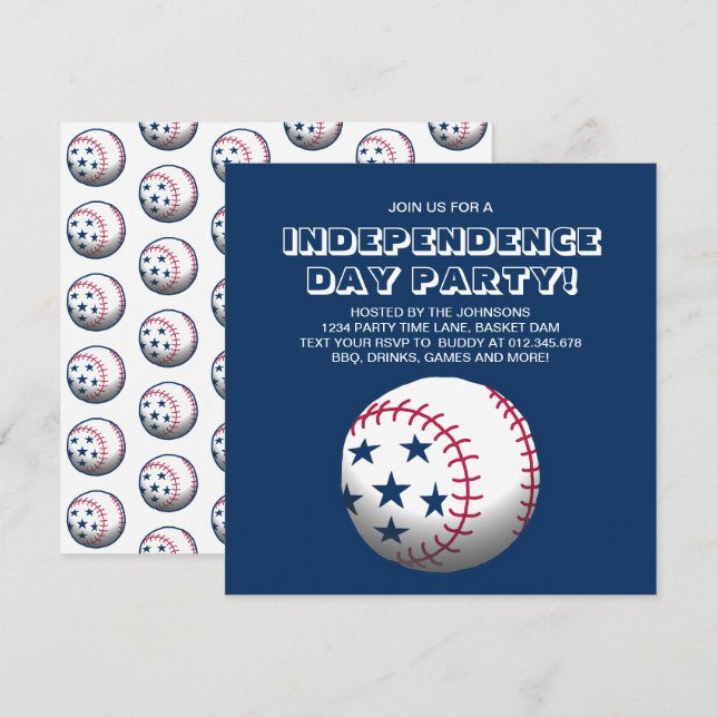 Convites Baseball do Dia da Independência (Frente/Verso)