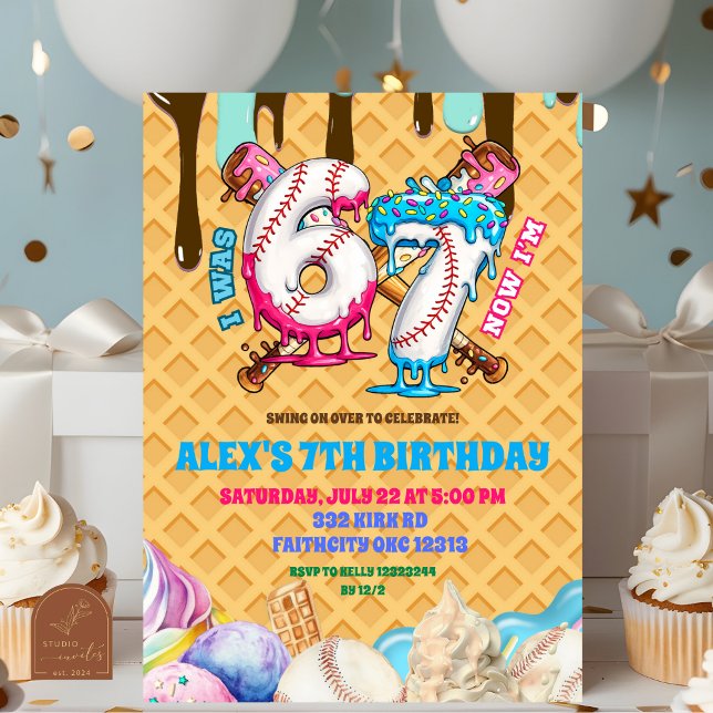 Convites Baseball Drip 67 boy Birthday Party Invitation (Criador carregado)
