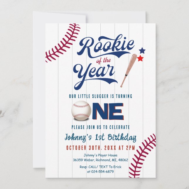 Convites Baseball First Birthday Rookie do ano (Frente)