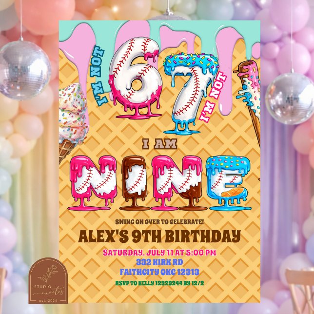 Convites Baseball Ice Ceam Drip Six Seven boy 9th Birt (Criador carregado)