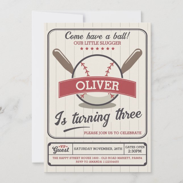 Convites Baseball Invitation for Birthday Party Slugger (Frente)